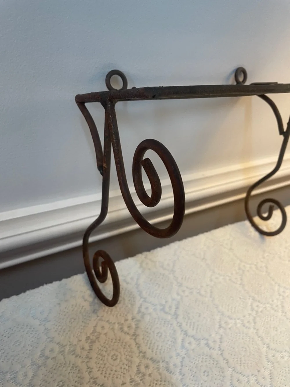 Rustic Brown Metal Scroll Wall Shelf